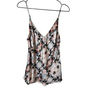Chloe Kristyn Camille Satin Camisole Abstract Watercolor Bias Cut Medium‎ V Neck
